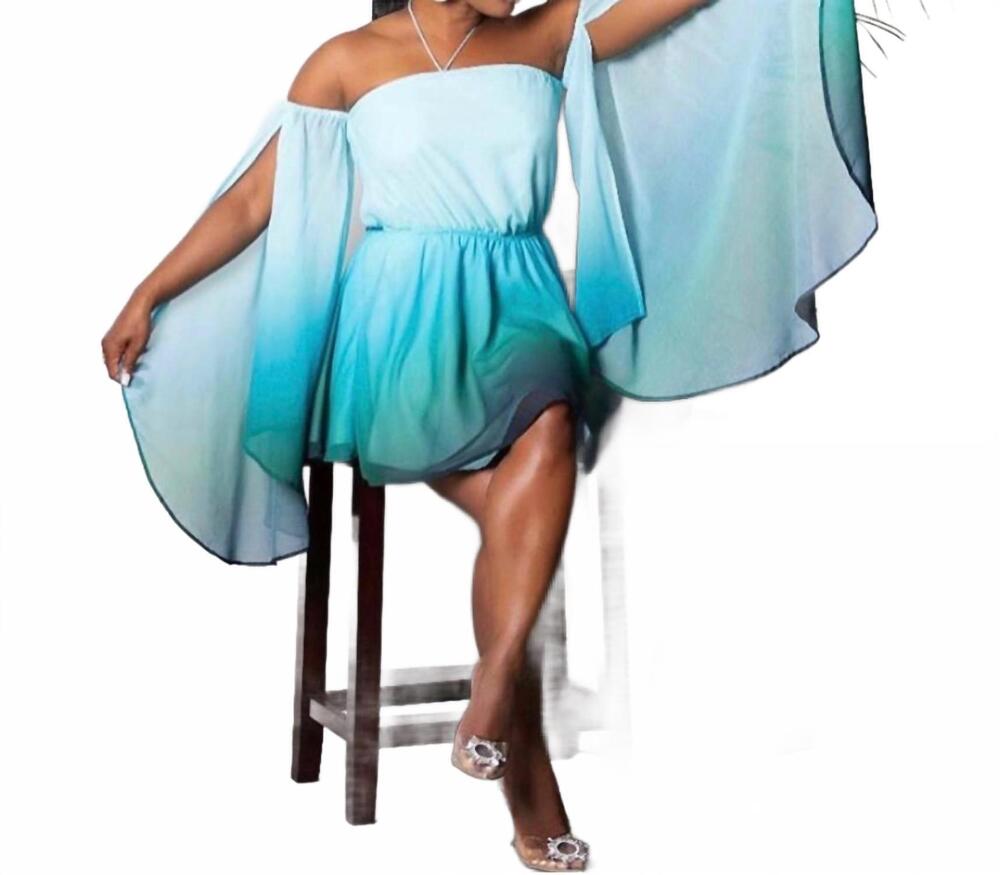 NEW LATISTE off the shoulder mini dress in ombre blue / green